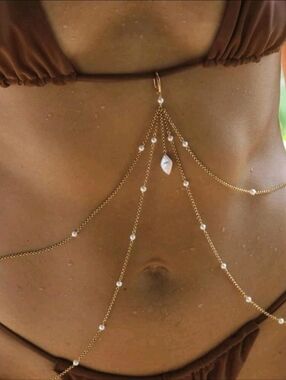 NWT, Gold Pearl Body Chain Bikini Accessory